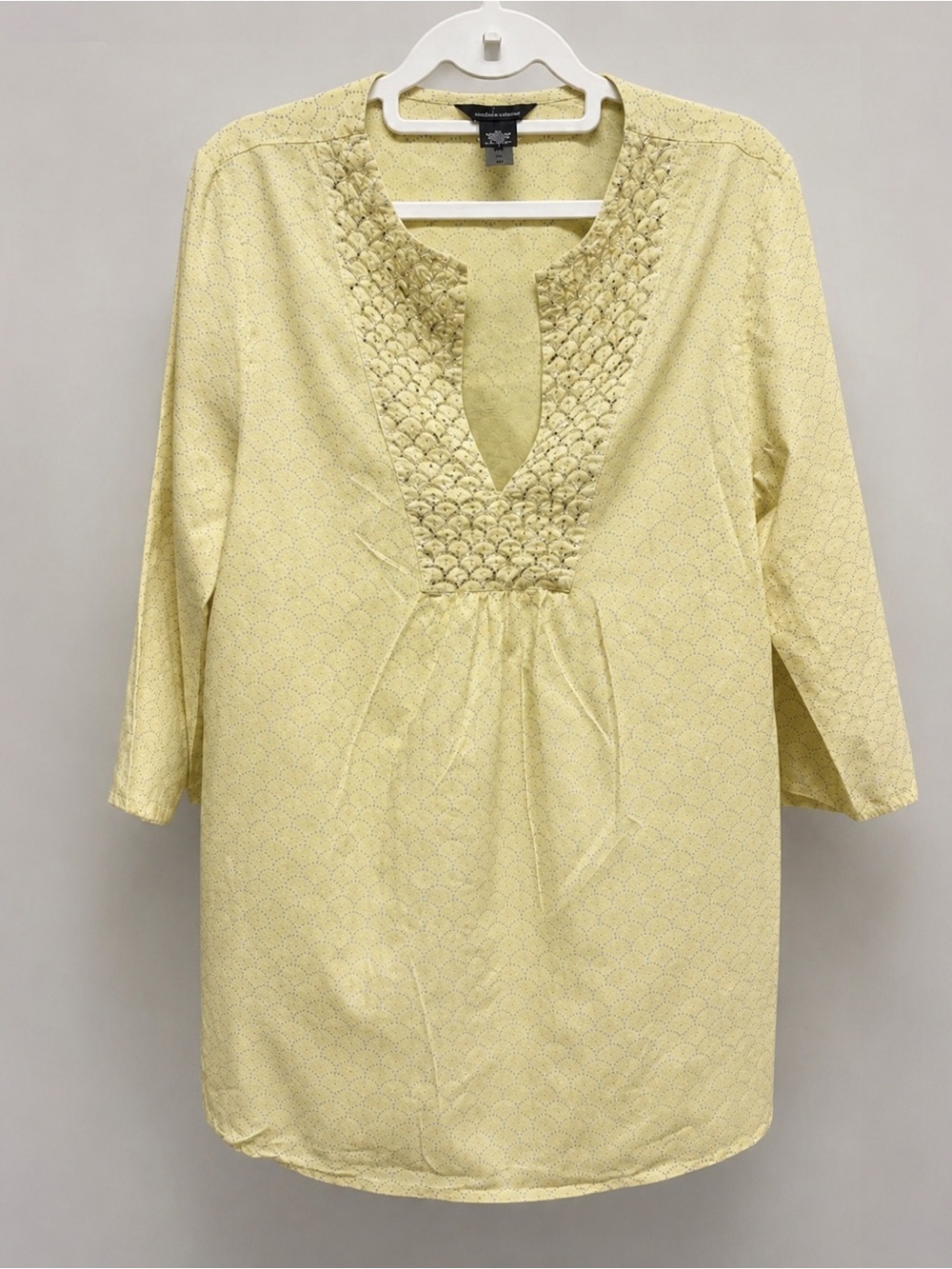 Moda International Women’s Medium Yellow Beaded Embroidered Tunic Blouse
